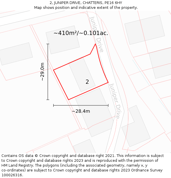 2, JUNIPER DRIVE, CHATTERIS, PE16 6HY: Plot and title map