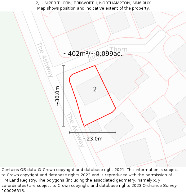 2, JUNIPER THORN, BRIXWORTH, NORTHAMPTON, NN6 9UX: Plot and title map