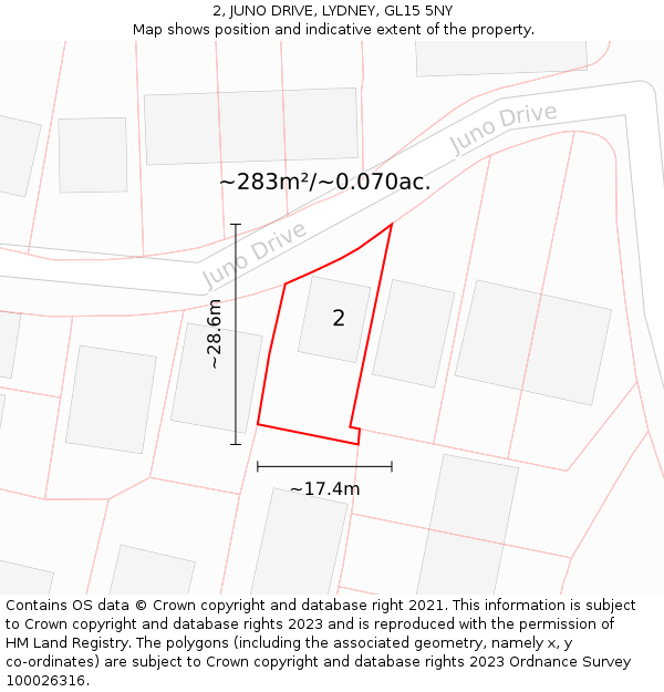 2, JUNO DRIVE, LYDNEY, GL15 5NY: Plot and title map