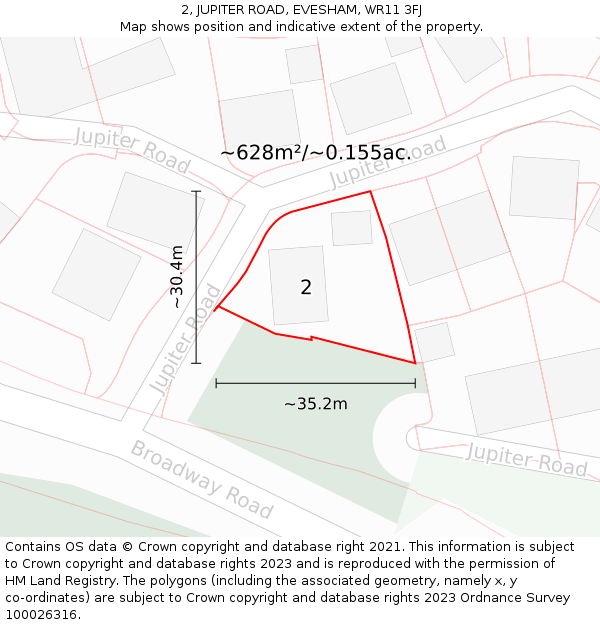 2, JUPITER ROAD, EVESHAM, WR11 3FJ: Plot and title map