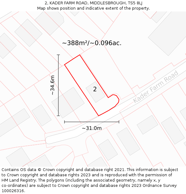 2, KADER FARM ROAD, MIDDLESBROUGH, TS5 8LJ: Plot and title map