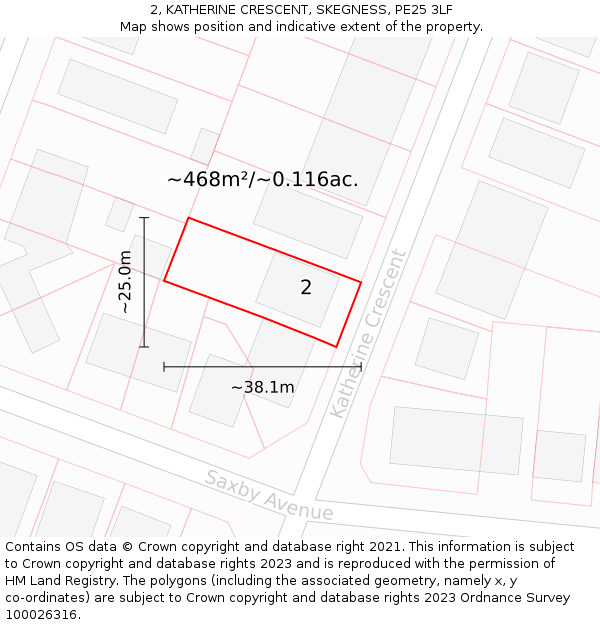 2, KATHERINE CRESCENT, SKEGNESS, PE25 3LF: Plot and title map