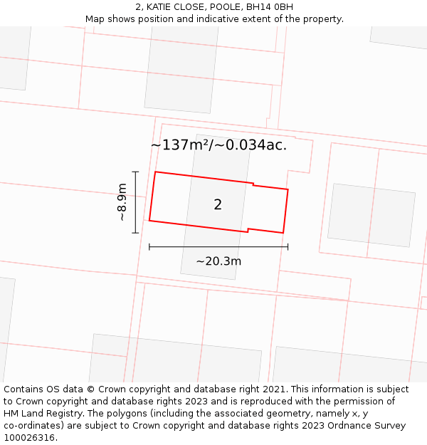 2, KATIE CLOSE, POOLE, BH14 0BH: Plot and title map