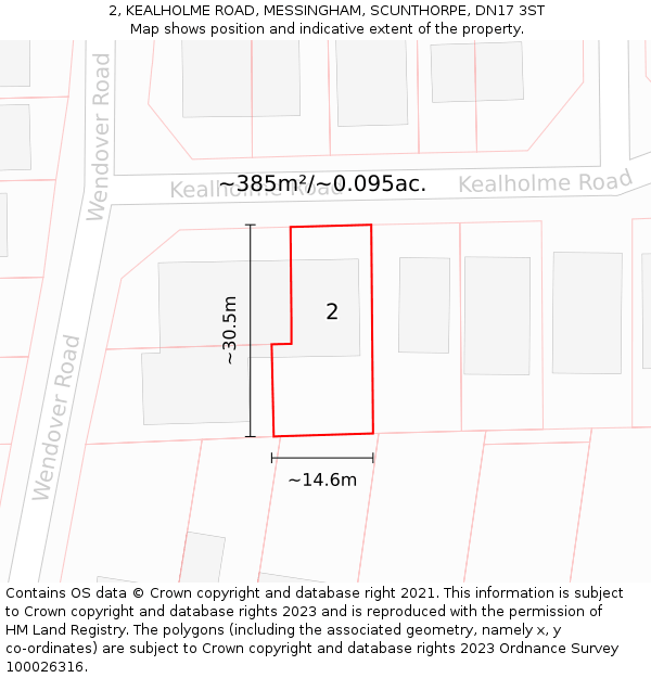 2, KEALHOLME ROAD, MESSINGHAM, SCUNTHORPE, DN17 3ST: Plot and title map