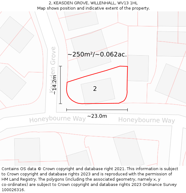 2, KEASDEN GROVE, WILLENHALL, WV13 1HL: Plot and title map