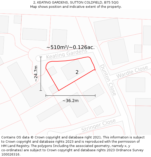 2, KEATING GARDENS, SUTTON COLDFIELD, B75 5QG: Plot and title map
