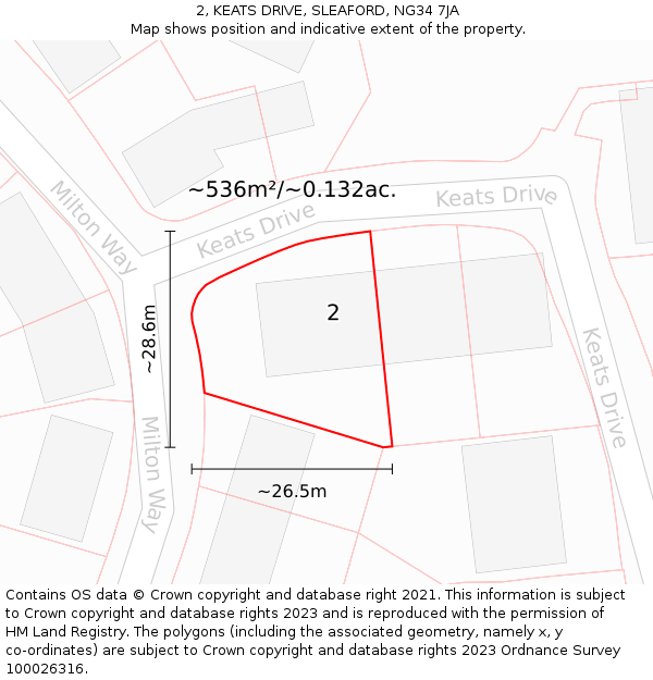 2, KEATS DRIVE, SLEAFORD, NG34 7JA: Plot and title map