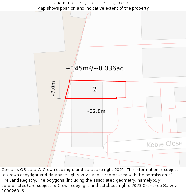2, KEBLE CLOSE, COLCHESTER, CO3 3HL: Plot and title map