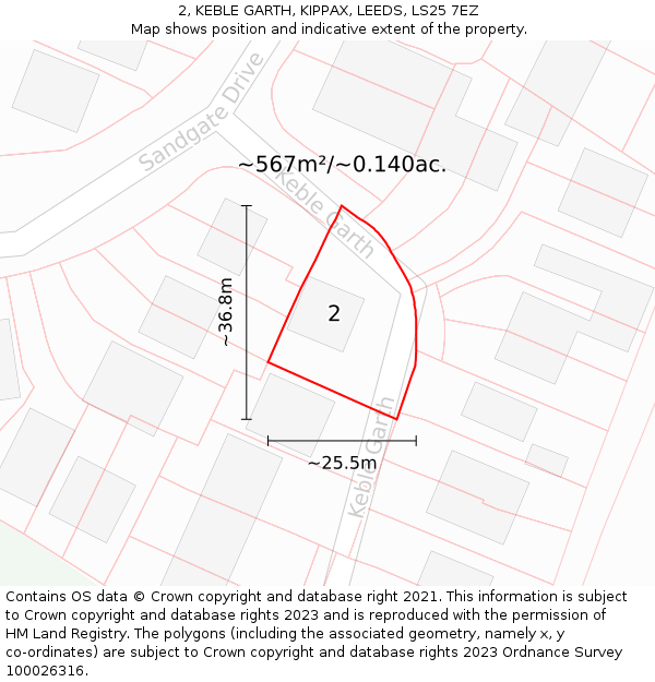 2, KEBLE GARTH, KIPPAX, LEEDS, LS25 7EZ: Plot and title map