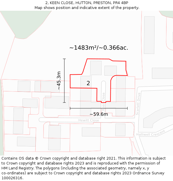 2, KEEN CLOSE, HUTTON, PRESTON, PR4 4BP: Plot and title map