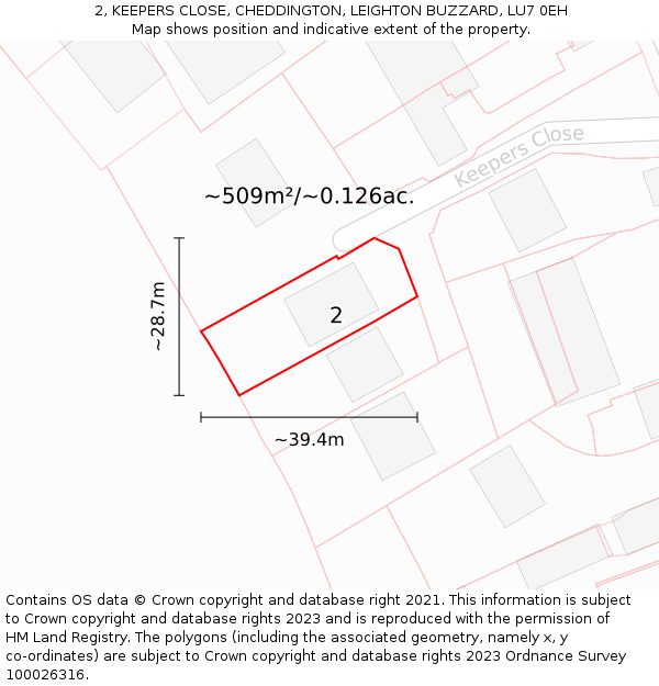 2, KEEPERS CLOSE, CHEDDINGTON, LEIGHTON BUZZARD, LU7 0EH: Plot and title map
