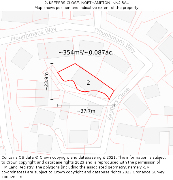 2, KEEPERS CLOSE, NORTHAMPTON, NN4 5AU: Plot and title map