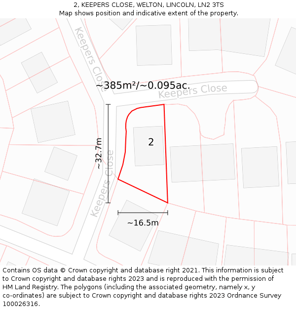 2, KEEPERS CLOSE, WELTON, LINCOLN, LN2 3TS: Plot and title map