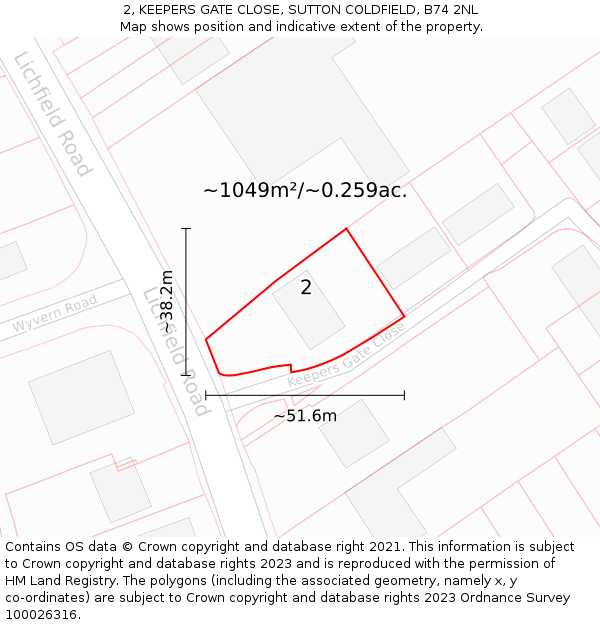 2, KEEPERS GATE CLOSE, SUTTON COLDFIELD, B74 2NL: Plot and title map