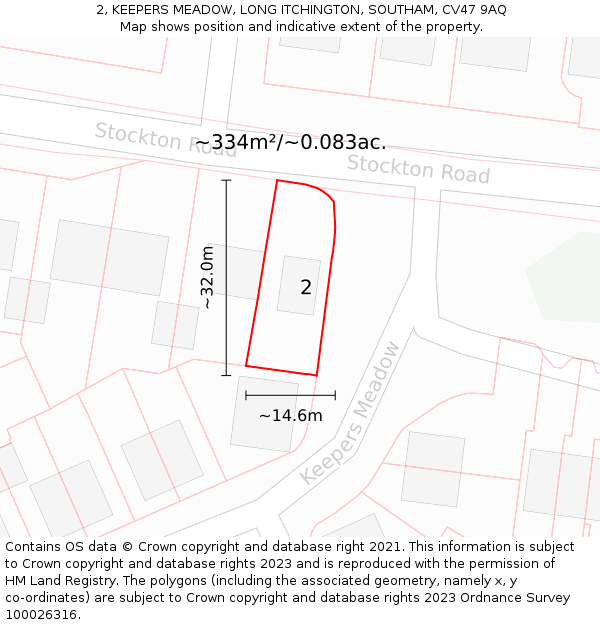 2, KEEPERS MEADOW, LONG ITCHINGTON, SOUTHAM, CV47 9AQ: Plot and title map