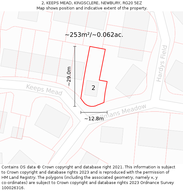 2, KEEPS MEAD, KINGSCLERE, NEWBURY, RG20 5EZ: Plot and title map