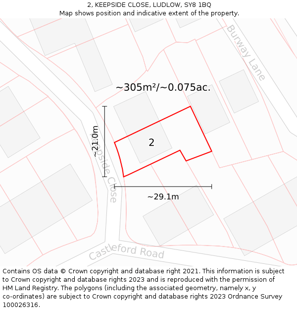 2, KEEPSIDE CLOSE, LUDLOW, SY8 1BQ: Plot and title map