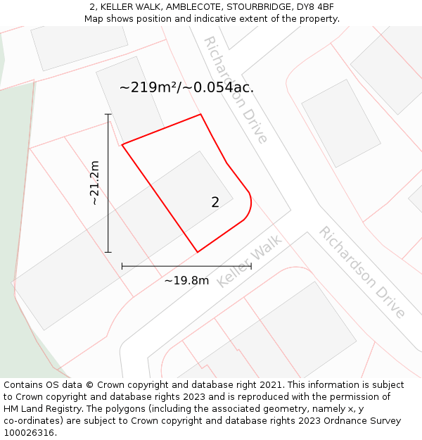 2, KELLER WALK, AMBLECOTE, STOURBRIDGE, DY8 4BF: Plot and title map