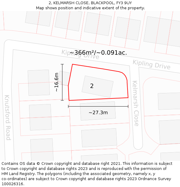 2, KELMARSH CLOSE, BLACKPOOL, FY3 9UY: Plot and title map