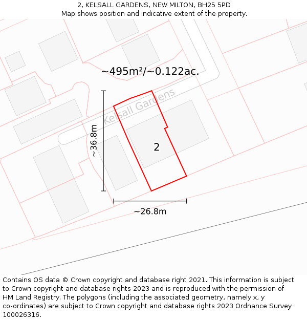 2, KELSALL GARDENS, NEW MILTON, BH25 5PD: Plot and title map