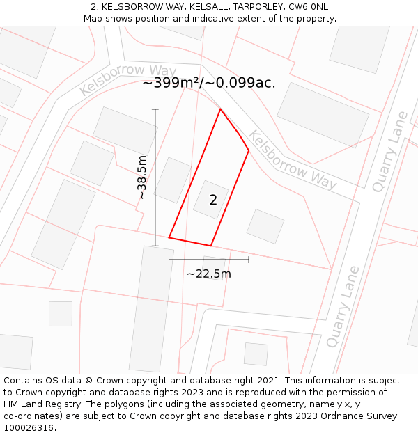 2, KELSBORROW WAY, KELSALL, TARPORLEY, CW6 0NL: Plot and title map