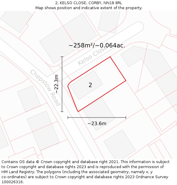 2, KELSO CLOSE, CORBY, NN18 8RL: Plot and title map
