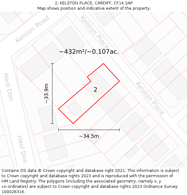2, KELSTON PLACE, CARDIFF, CF14 2AP: Plot and title map