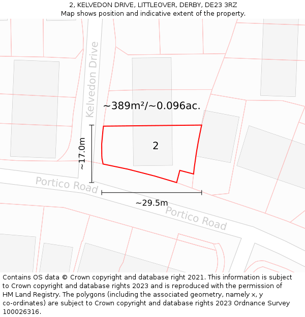 2, KELVEDON DRIVE, LITTLEOVER, DERBY, DE23 3RZ: Plot and title map