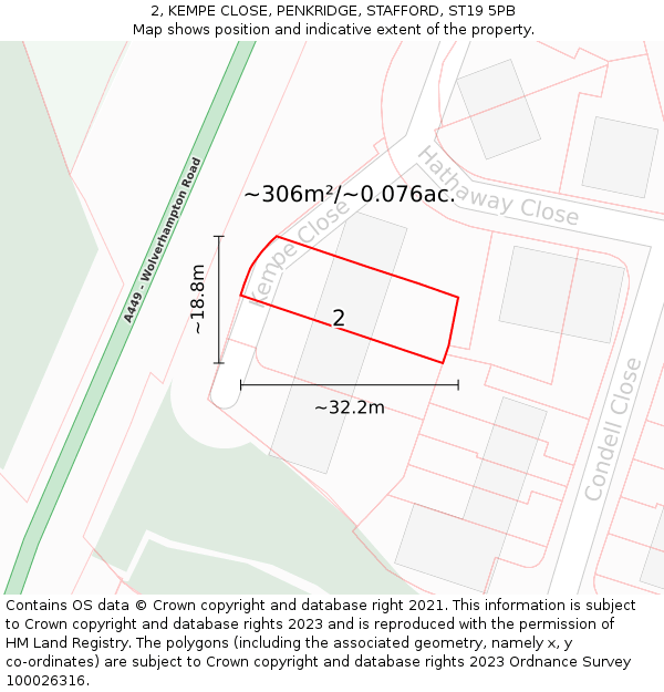 2, KEMPE CLOSE, PENKRIDGE, STAFFORD, ST19 5PB: Plot and title map