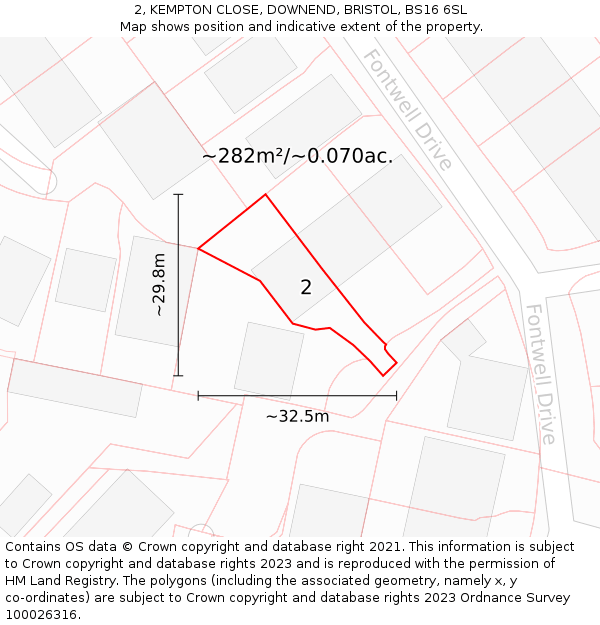 2, KEMPTON CLOSE, DOWNEND, BRISTOL, BS16 6SL: Plot and title map
