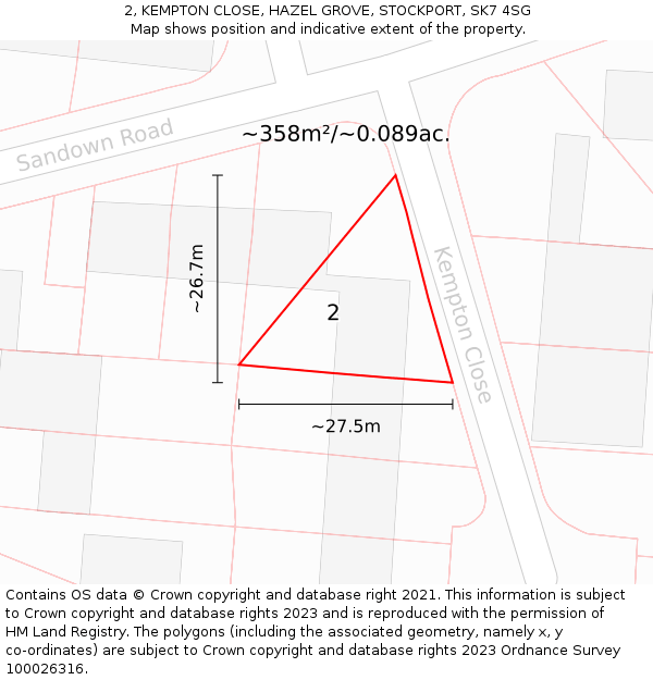 2, KEMPTON CLOSE, HAZEL GROVE, STOCKPORT, SK7 4SG: Plot and title map