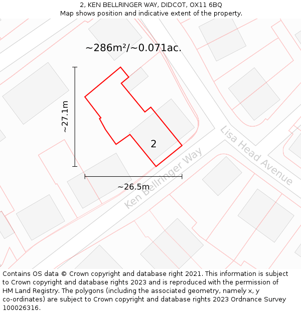 2, KEN BELLRINGER WAY, DIDCOT, OX11 6BQ: Plot and title map