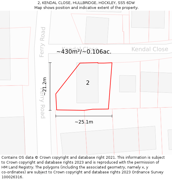 2, KENDAL CLOSE, HULLBRIDGE, HOCKLEY, SS5 6DW: Plot and title map