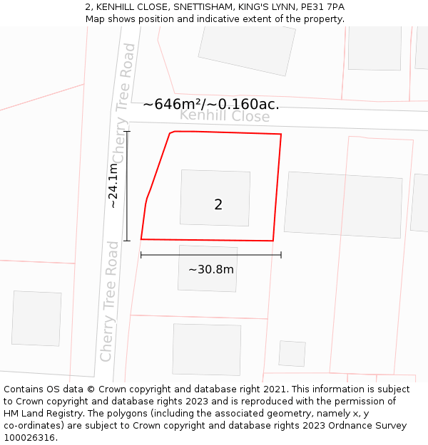 2, KENHILL CLOSE, SNETTISHAM, KING'S LYNN, PE31 7PA: Plot and title map