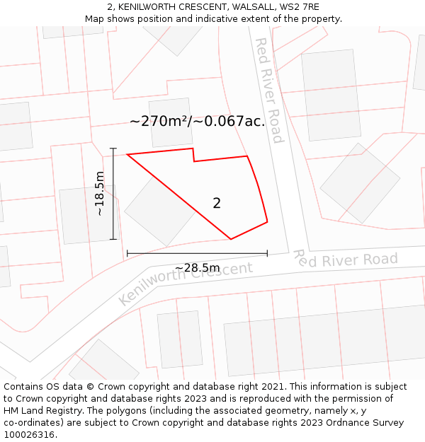 2, KENILWORTH CRESCENT, WALSALL, WS2 7RE: Plot and title map