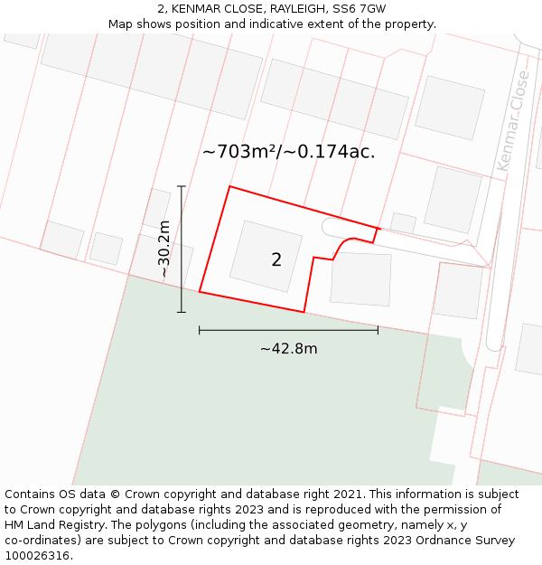 2, KENMAR CLOSE, RAYLEIGH, SS6 7GW: Plot and title map