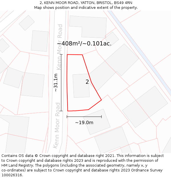 2, KENN MOOR ROAD, YATTON, BRISTOL, BS49 4RN: Plot and title map