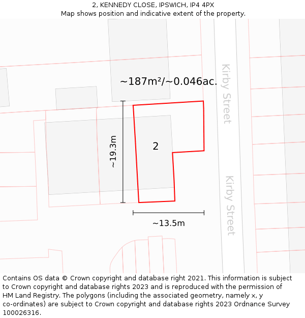 2, KENNEDY CLOSE, IPSWICH, IP4 4PX: Plot and title map