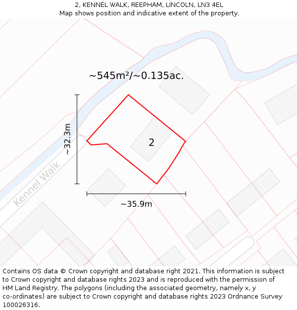 2, KENNEL WALK, REEPHAM, LINCOLN, LN3 4EL: Plot and title map