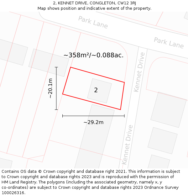 2, KENNET DRIVE, CONGLETON, CW12 3RJ: Plot and title map