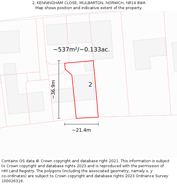 2, KENNINGHAM CLOSE, MULBARTON, NORWICH, NR14 8WA: Plot and title map