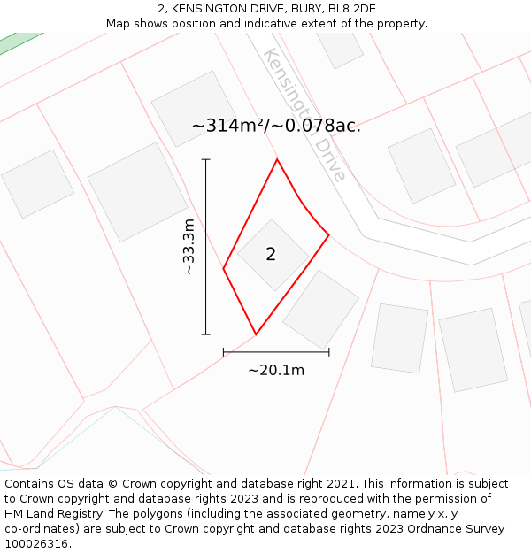 2, KENSINGTON DRIVE, BURY, BL8 2DE: Plot and title map