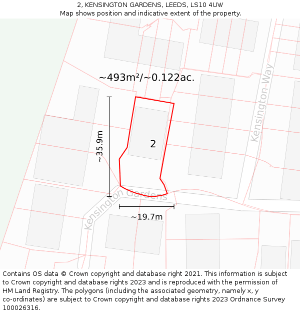2, KENSINGTON GARDENS, LEEDS, LS10 4UW: Plot and title map