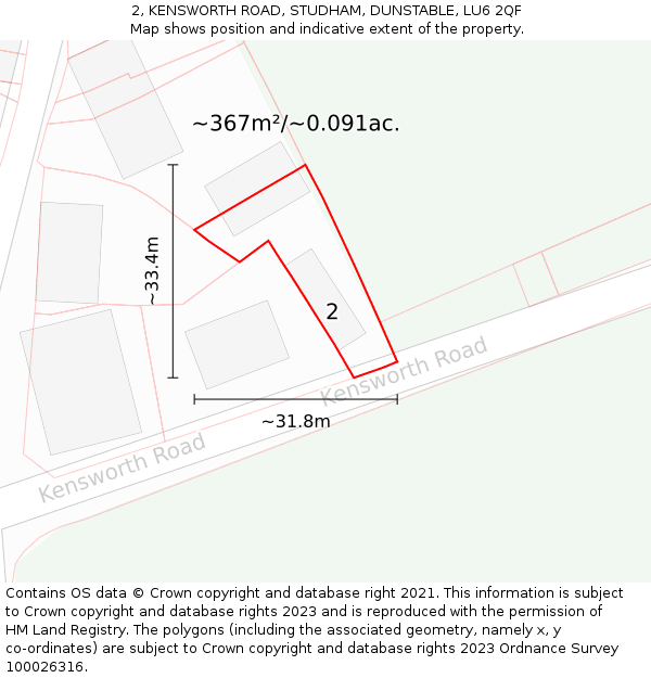 2, KENSWORTH ROAD, STUDHAM, DUNSTABLE, LU6 2QF: Plot and title map