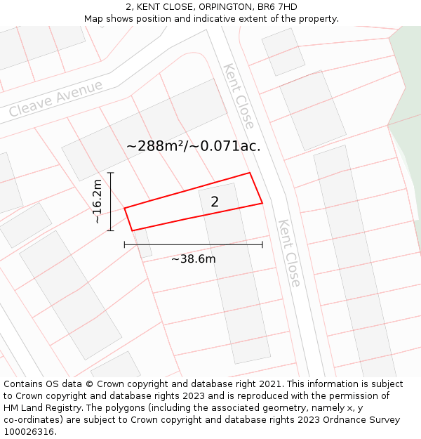2, KENT CLOSE, ORPINGTON, BR6 7HD: Plot and title map