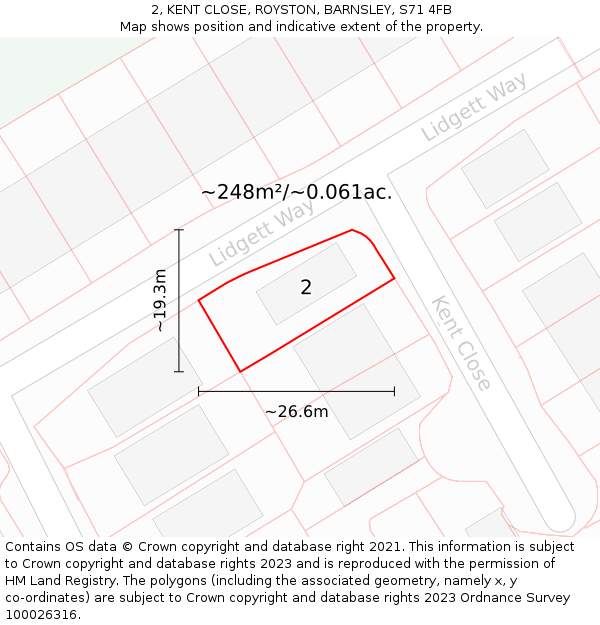 2, KENT CLOSE, ROYSTON, BARNSLEY, S71 4FB: Plot and title map
