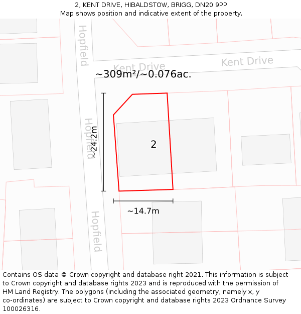 2, KENT DRIVE, HIBALDSTOW, BRIGG, DN20 9PP: Plot and title map