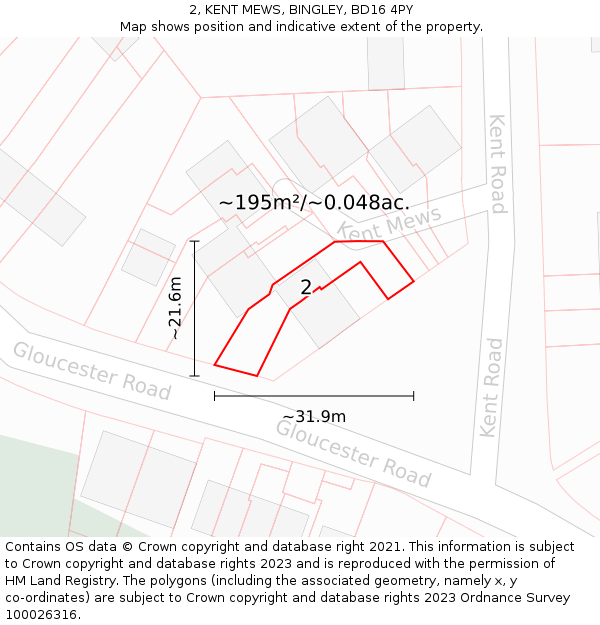 2, KENT MEWS, BINGLEY, BD16 4PY: Plot and title map