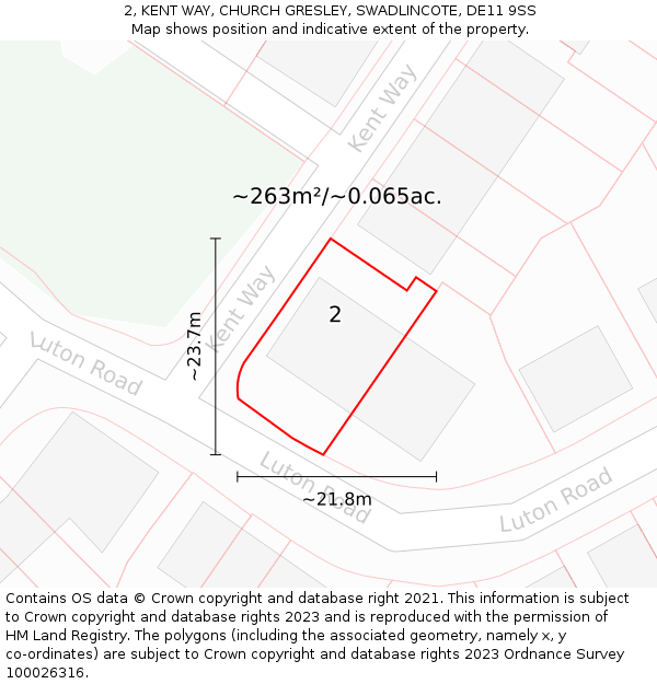 2, KENT WAY, CHURCH GRESLEY, SWADLINCOTE, DE11 9SS: Plot and title map