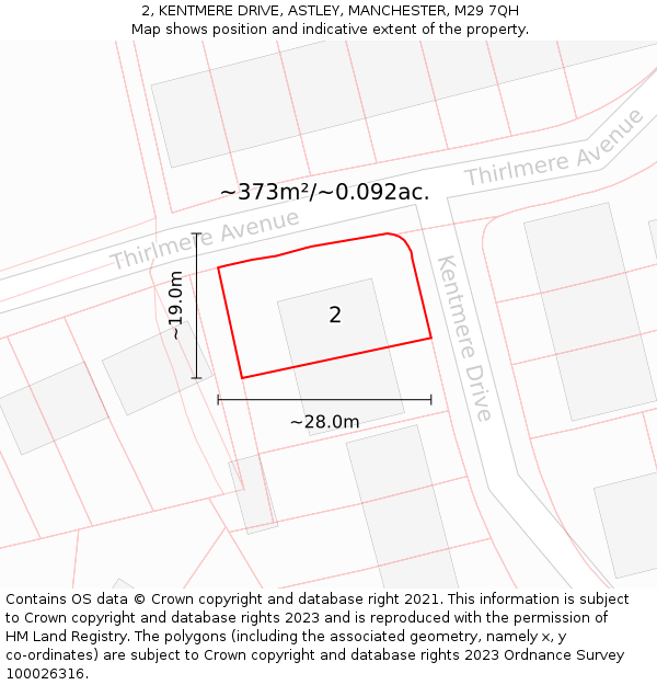 2, KENTMERE DRIVE, ASTLEY, MANCHESTER, M29 7QH: Plot and title map